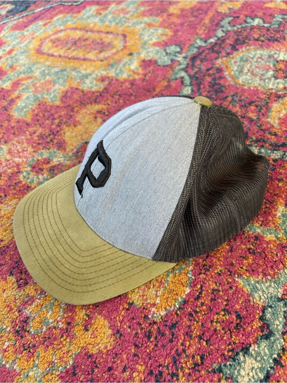 Portland Gear | Unisex Grey/Black ‘P’ Trucker Hat Olive Bill Adjustable Back OS